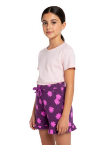 Girls Daisy Print Shorts Purple 100% Cotton