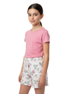 Girls Floral Shorts Pink Flower Print 100% Cotton