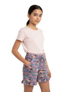Girls Floral Print Shorts Blue 100% Cotton